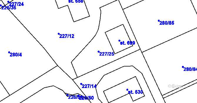 Parcela st. 227/25 v KÚ Babice, Katastrální mapa