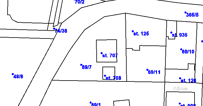 Parcela st. 707 v KÚ Babice, Katastrální mapa