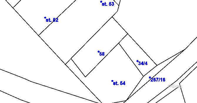 Parcela st. 58 v KÚ Velké Babice, Katastrální mapa