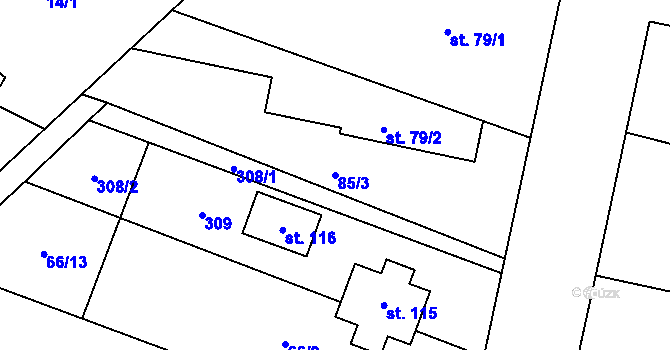 Parcela st. 85/3 v KÚ Velké Babice, Katastrální mapa