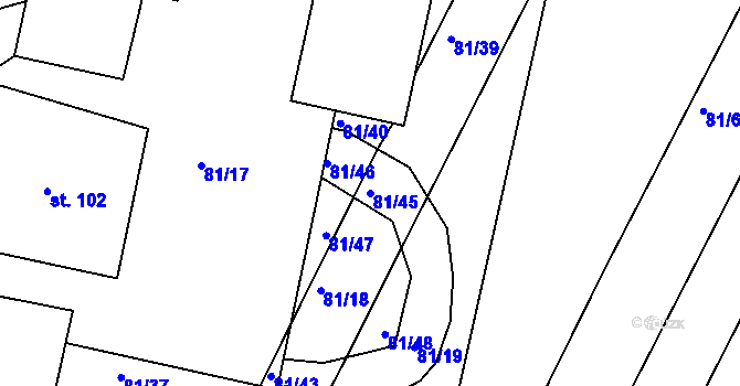 Parcela st. 81/45 v KÚ Velké Babice, Katastrální mapa