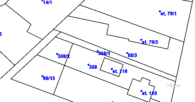 Parcela st. 308/1 v KÚ Velké Babice, Katastrální mapa