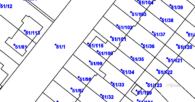Parcela st. 51/100 v KÚ Babice u Uherského Hradiště, Katastrální mapa