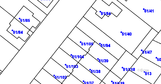 Parcela st. 51/105 v KÚ Babice u Uherského Hradiště, Katastrální mapa