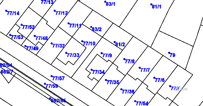 Parcela st. 77/9 v KÚ Babice u Uherského Hradiště, Katastrální mapa