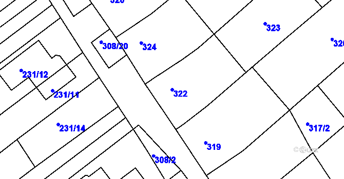 Parcela st. 322 v KÚ Babice u Uherského Hradiště, Katastrální mapa