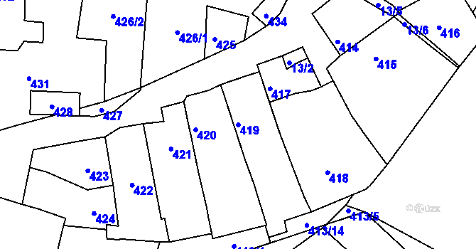 Parcela st. 419 v KÚ Babice u Uherského Hradiště, Katastrální mapa