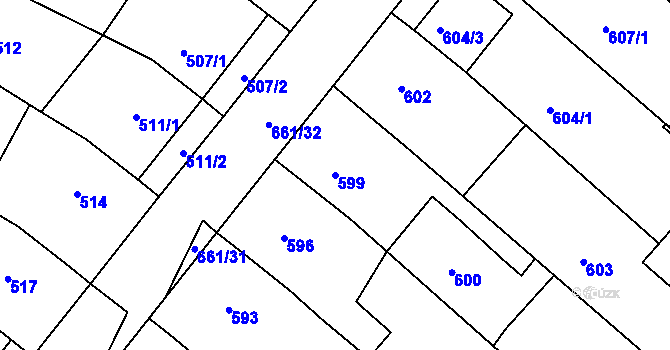 Parcela st. 599 v KÚ Babice u Uherského Hradiště, Katastrální mapa