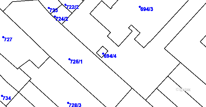 Parcela st. 694/4 v KÚ Babice u Uherského Hradiště, Katastrální mapa