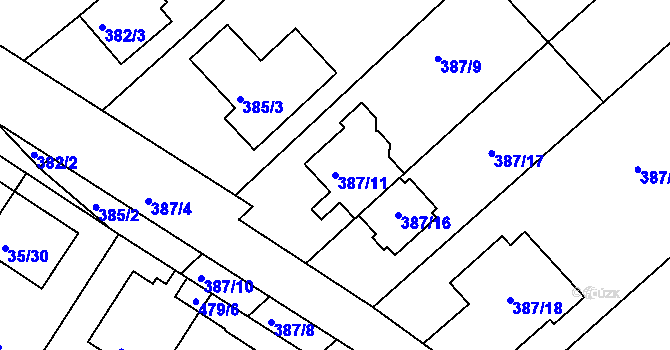 Parcela st. 387/11 v KÚ Babice u Uherského Hradiště, Katastrální mapa