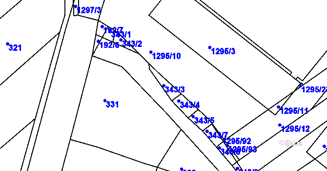 Parcela st. 343/3 v KÚ Babice u Uherského Hradiště, Katastrální mapa