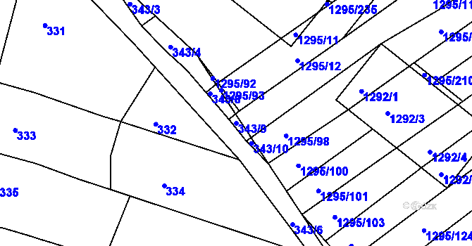 Parcela st. 343/9 v KÚ Babice u Uherského Hradiště, Katastrální mapa