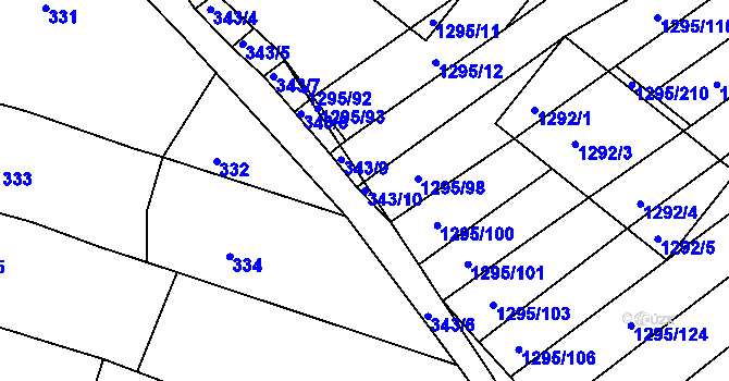Parcela st. 343/10 v KÚ Babice u Uherského Hradiště, Katastrální mapa
