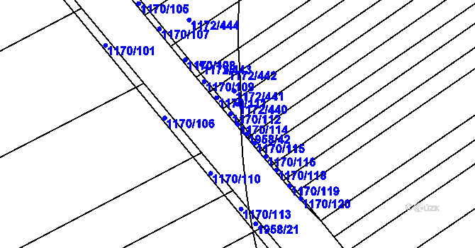 Parcela st. 1170/114 v KÚ Babice u Uherského Hradiště, Katastrální mapa