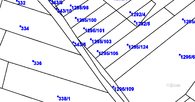 Parcela st. 1295/106 v KÚ Babice u Uherského Hradiště, Katastrální mapa