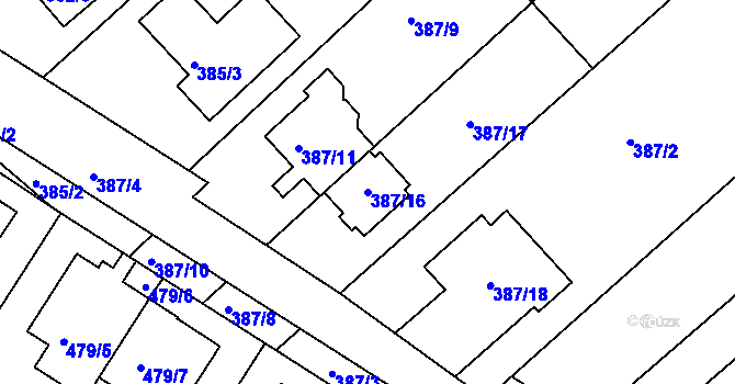 Parcela st. 387/16 v KÚ Babice u Uherského Hradiště, Katastrální mapa