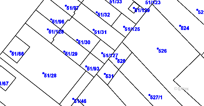 Parcela st. 51/127 v KÚ Babice u Uherského Hradiště, Katastrální mapa