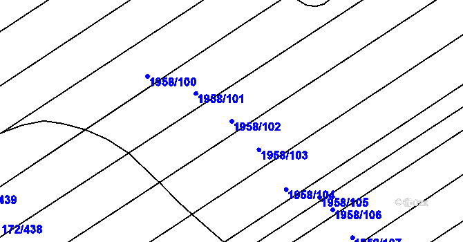 Parcela st. 1958/102 v KÚ Babice u Uherského Hradiště, Katastrální mapa