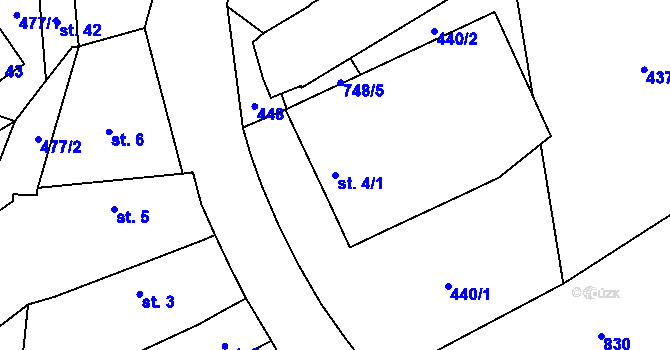 Parcela st. 4/1 v KÚ Krakořice, Katastrální mapa