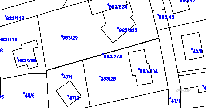 Parcela st. 983/274 v KÚ Babice nad Svitavou, Katastrální mapa