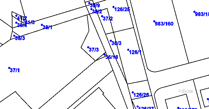 Parcela st. 36/18 v KÚ Babice nad Svitavou, Katastrální mapa