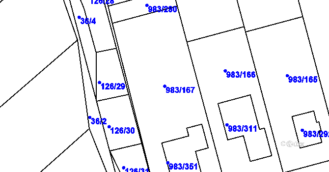 Parcela st. 983/167 v KÚ Babice nad Svitavou, Katastrální mapa