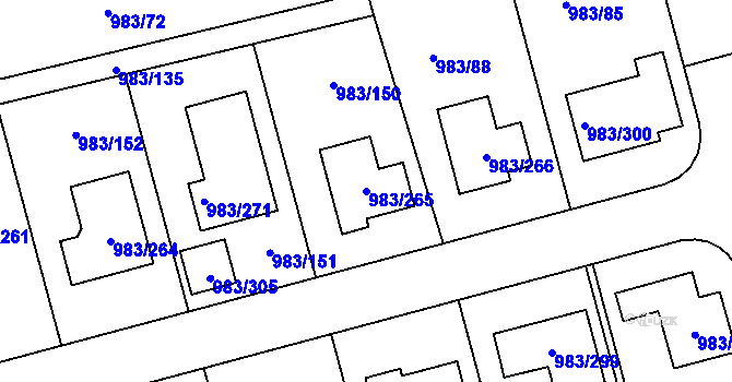 Parcela st. 983/265 v KÚ Babice nad Svitavou, Katastrální mapa