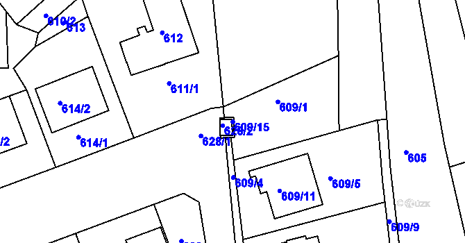 Parcela st. 609/15 v KÚ Babice nad Svitavou, Katastrální mapa