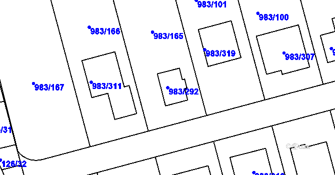 Parcela st. 983/292 v KÚ Babice nad Svitavou, Katastrální mapa