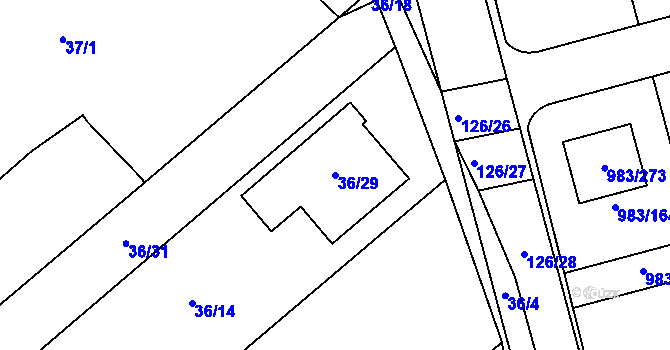 Parcela st. 36/29 v KÚ Babice nad Svitavou, Katastrální mapa