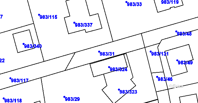 Parcela st. 983/31 v KÚ Babice nad Svitavou, Katastrální mapa