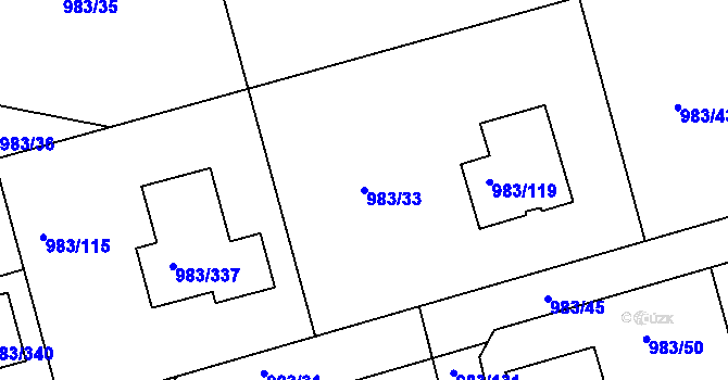 Parcela st. 983/33 v KÚ Babice nad Svitavou, Katastrální mapa