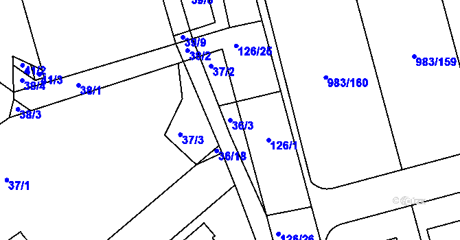 Parcela st. 36/3 v KÚ Babice nad Svitavou, Katastrální mapa