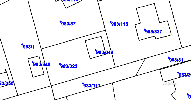 Parcela st. 983/340 v KÚ Babice nad Svitavou, Katastrální mapa