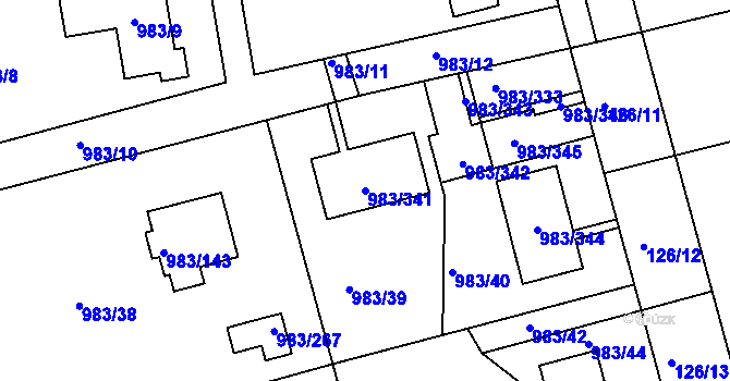 Parcela st. 983/341 v KÚ Babice nad Svitavou, Katastrální mapa