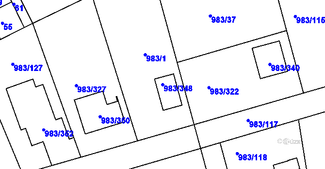 Parcela st. 983/348 v KÚ Babice nad Svitavou, Katastrální mapa