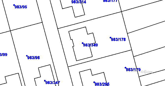 Parcela st. 983/349 v KÚ Babice nad Svitavou, Katastrální mapa