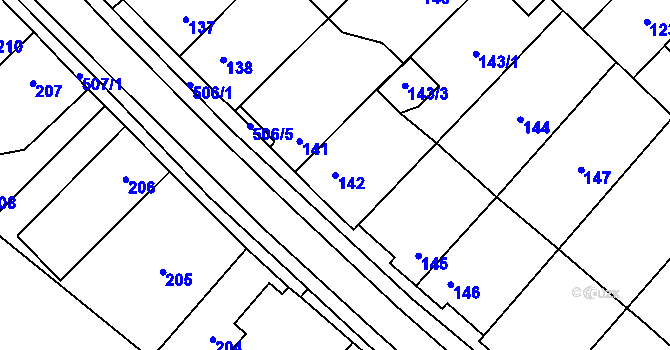 Parcela st. 142 v KÚ Babice u Rosic, Katastrální mapa