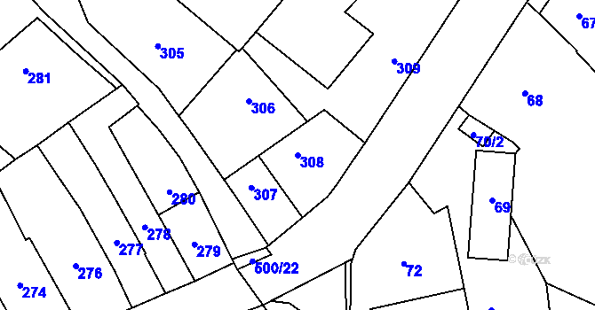 Parcela st. 308 v KÚ Babice u Rosic, Katastrální mapa