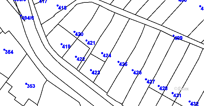 Parcela st. 424 v KÚ Babice u Rosic, Katastrální mapa