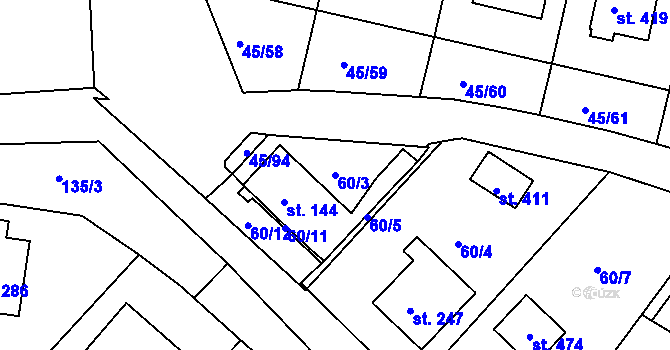 Parcela st. 60/3 v KÚ Babylon, Katastrální mapa