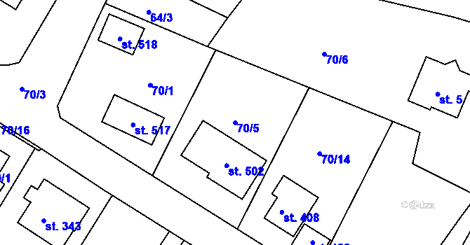 Parcela st. 70/5 v KÚ Babylon, Katastrální mapa