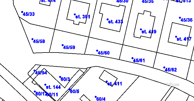 Parcela st. 45/60 v KÚ Babylon, Katastrální mapa