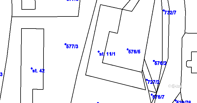 Parcela st. 11/1 v KÚ Bácovice, Katastrální mapa