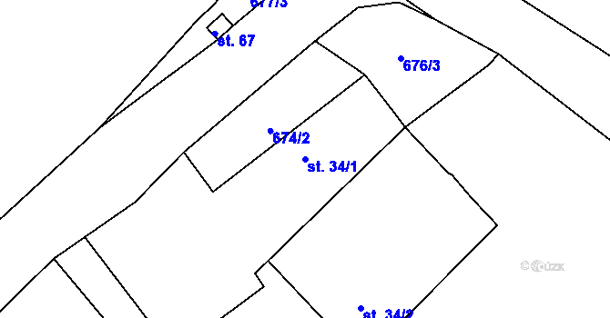 Parcela st. 34/1 v KÚ Bácovice, Katastrální mapa