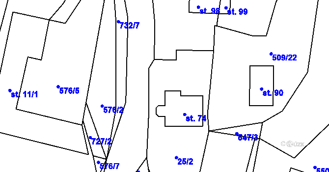 Parcela st. 25/3 v KÚ Bácovice, Katastrální mapa