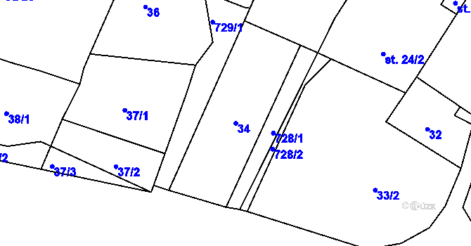 Parcela st. 34 v KÚ Bácovice, Katastrální mapa