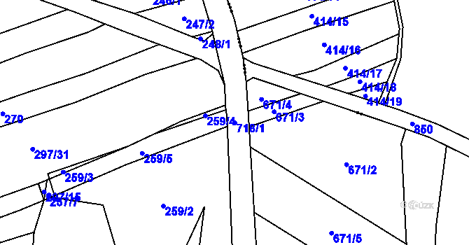 Parcela st. 718/1 v KÚ Bácovice, Katastrální mapa