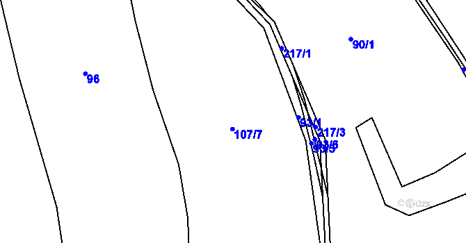 Parcela st. 107/7 v KÚ Milotičky, Katastrální mapa