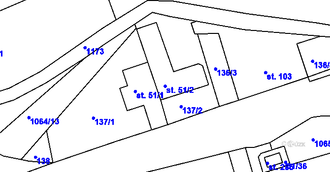 Parcela st. 51/2 v KÚ Bačetín, Katastrální mapa
